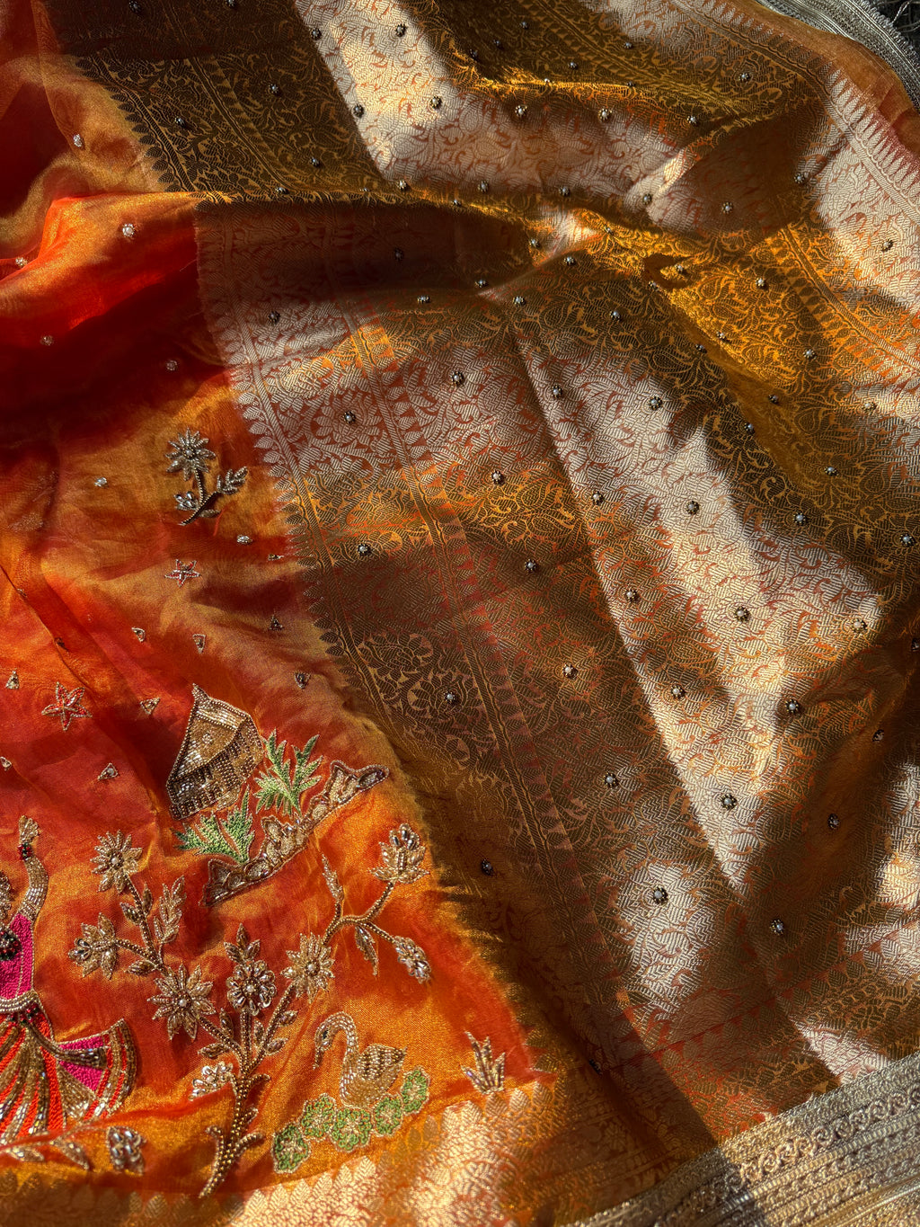 Pure Tissue Silk Saree With Hand Embroidery