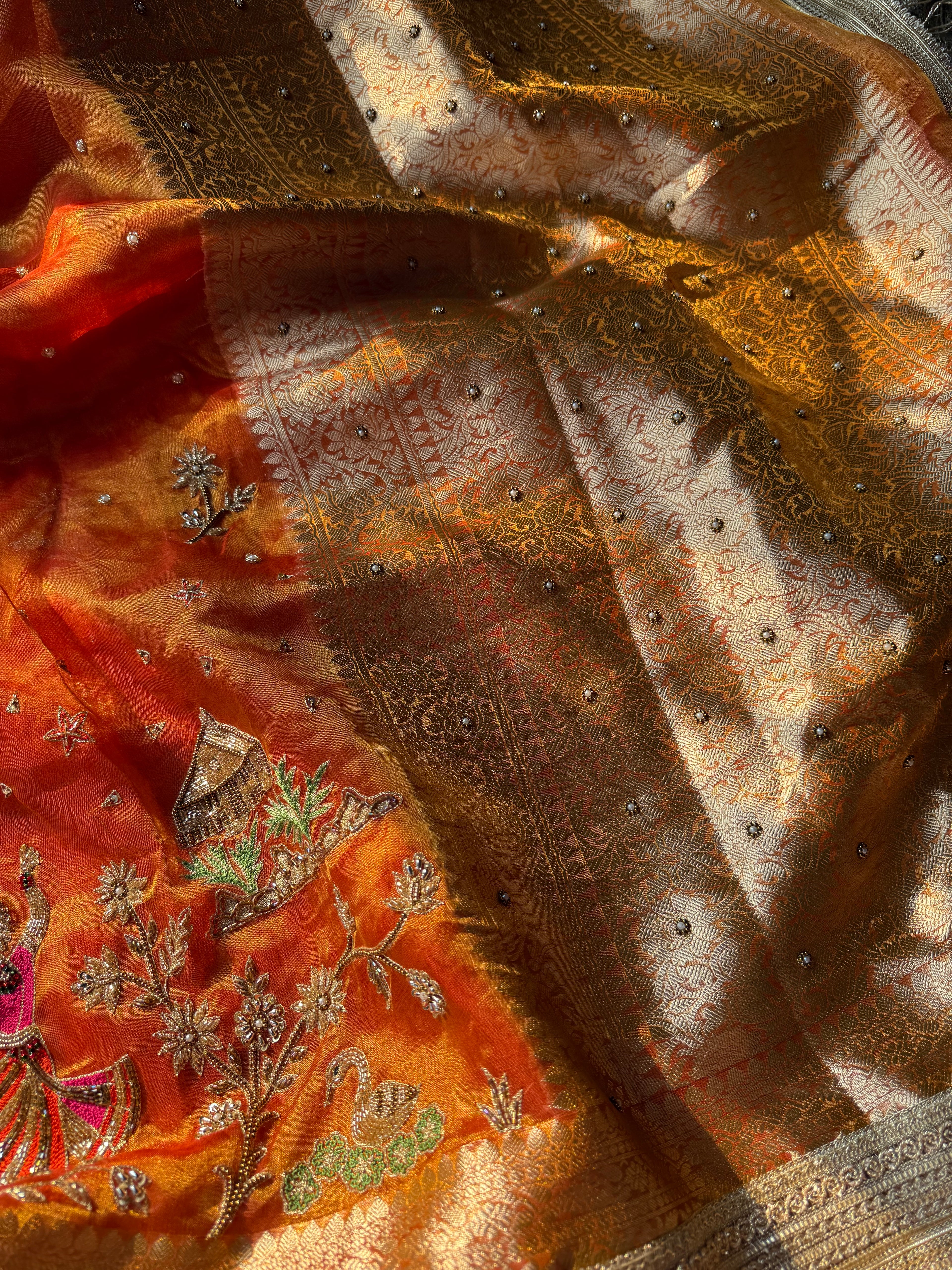 Pure Tissue Silk Saree With Hand Embroidery