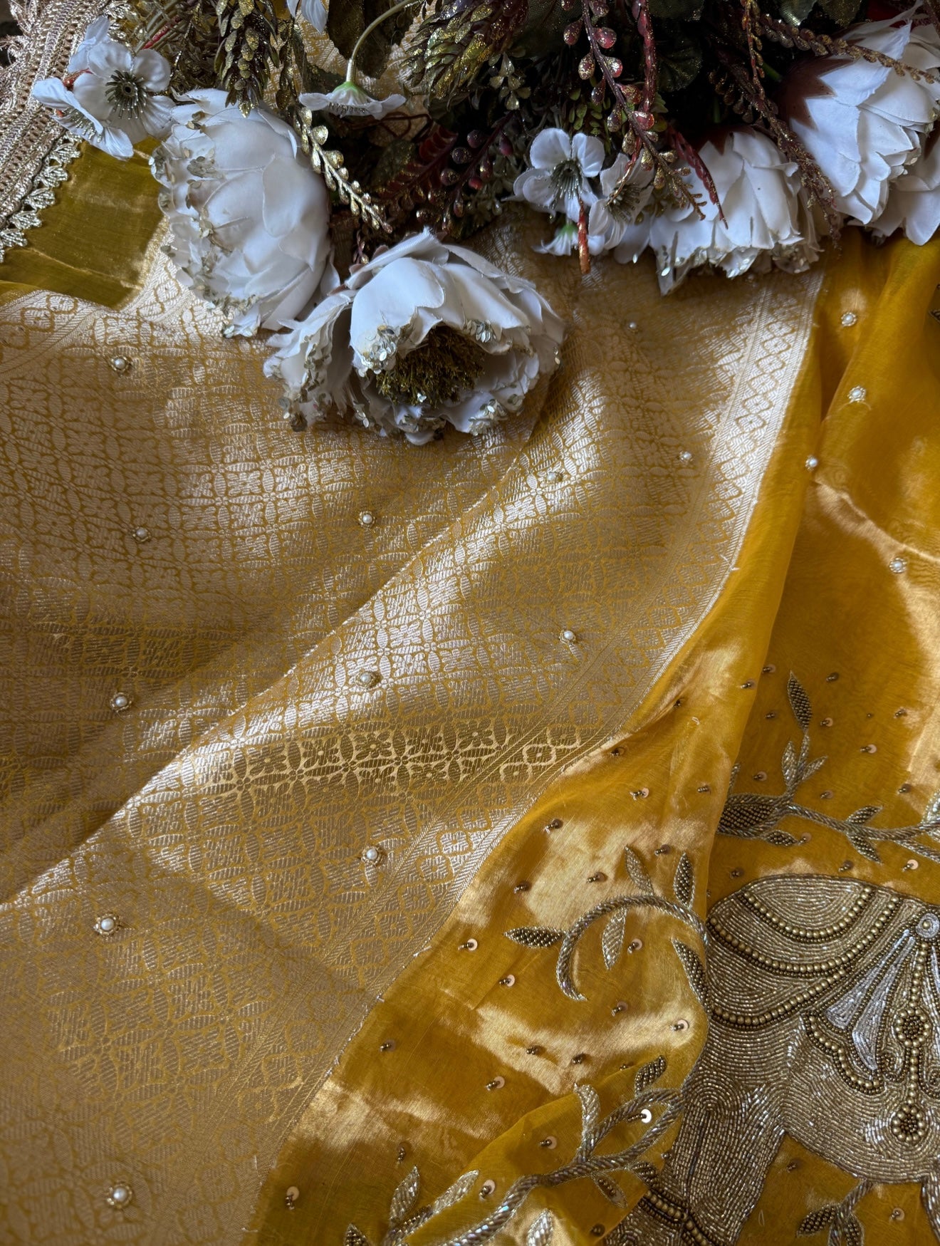 Arti Waali Saree - Pure Tissue Silk Saree With Hand Embroidery