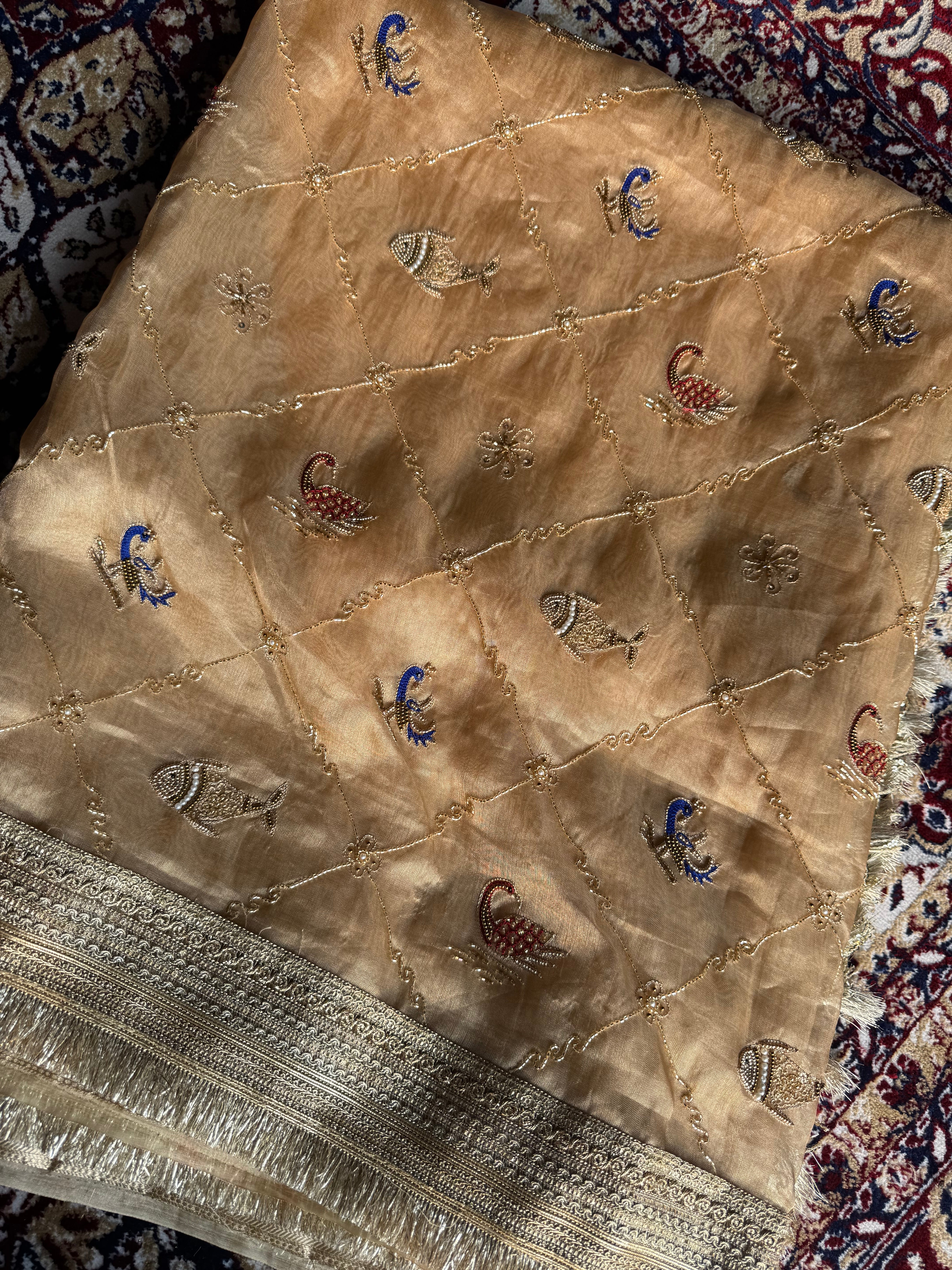 Pure Tissue Silk Saree With Hand Embroidery