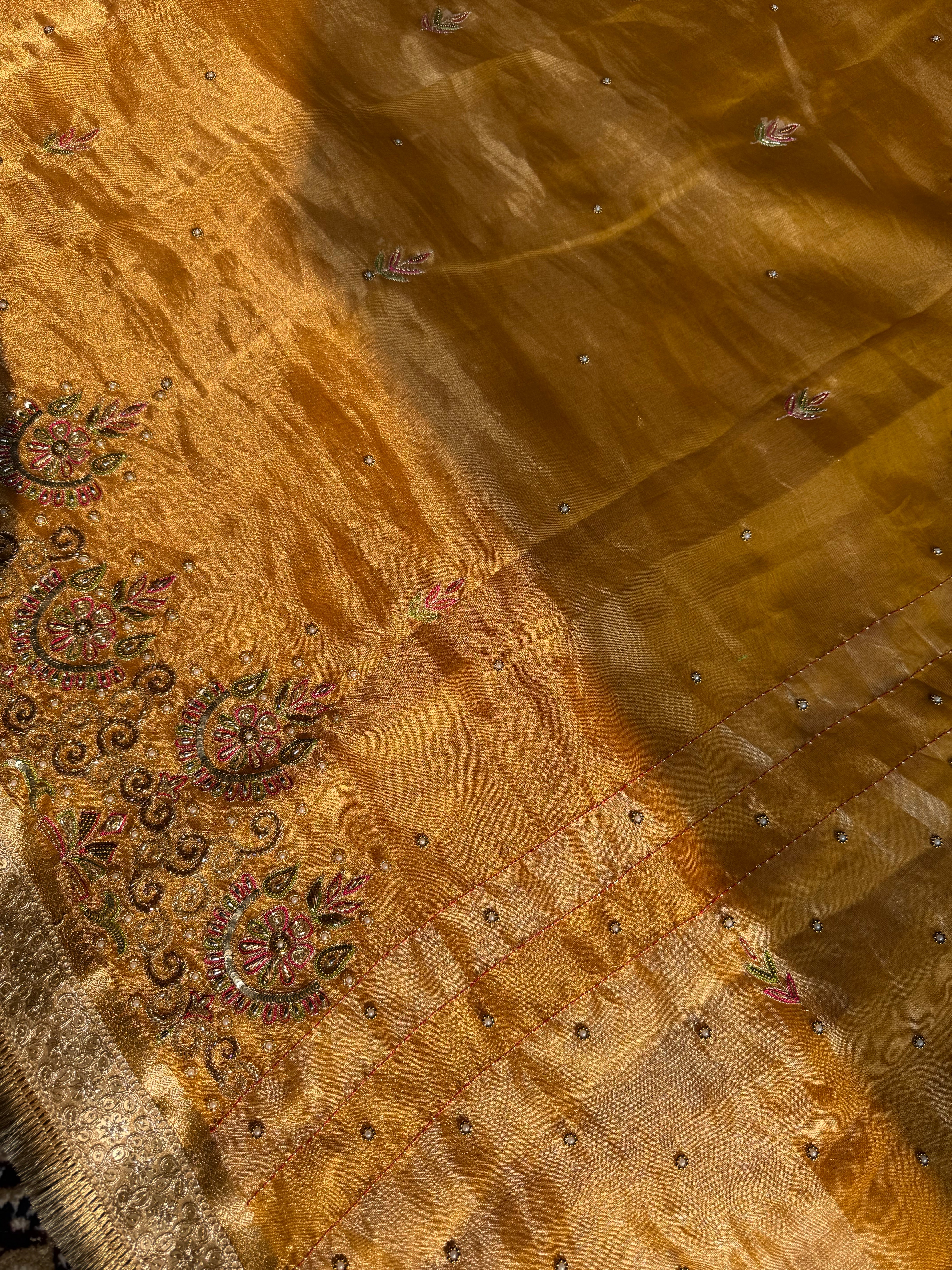 Pure Tissue Silk Saree With Hand Embroidery