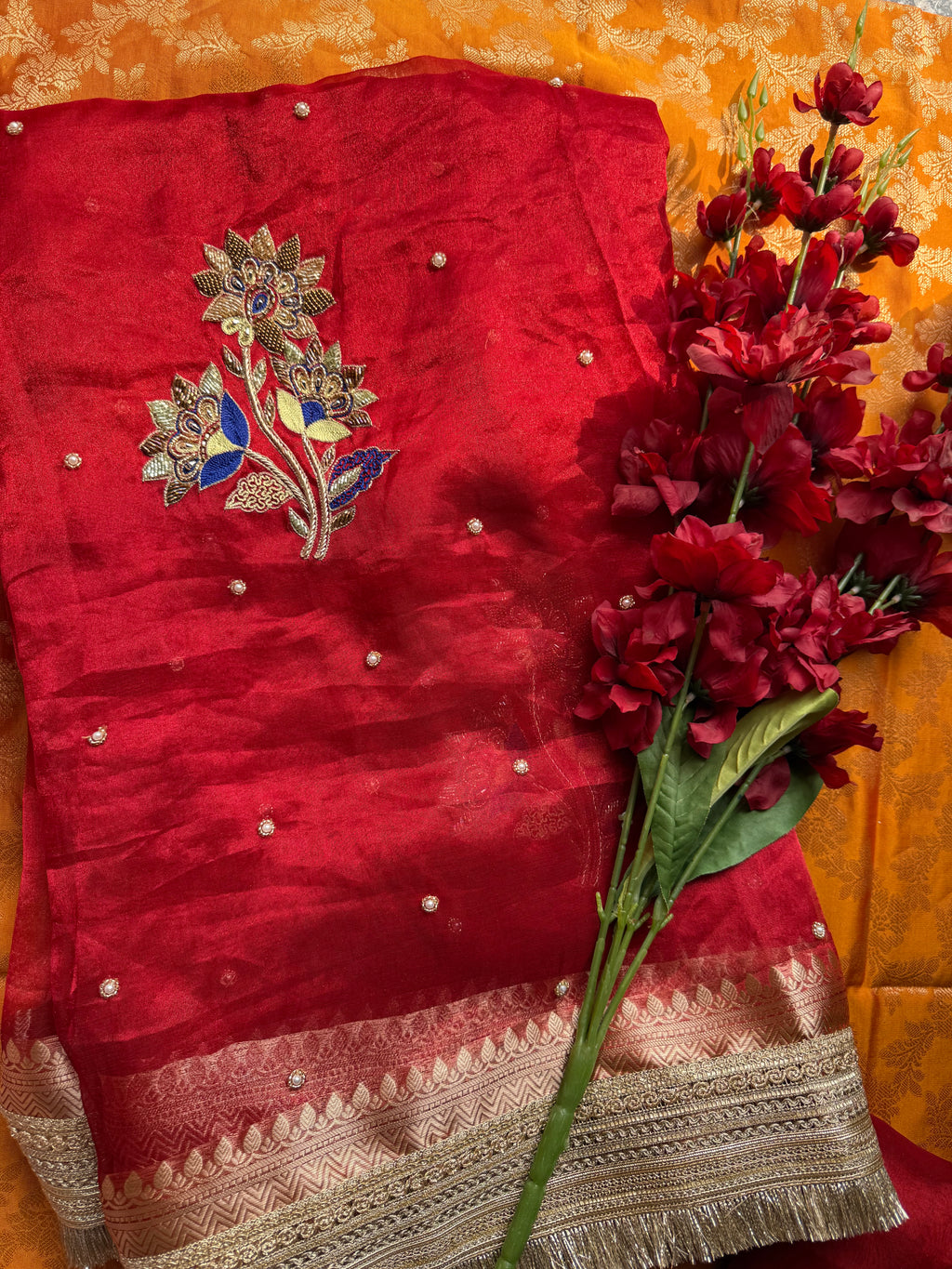 Pure Tissue Silk Saree With Hand Embroidery