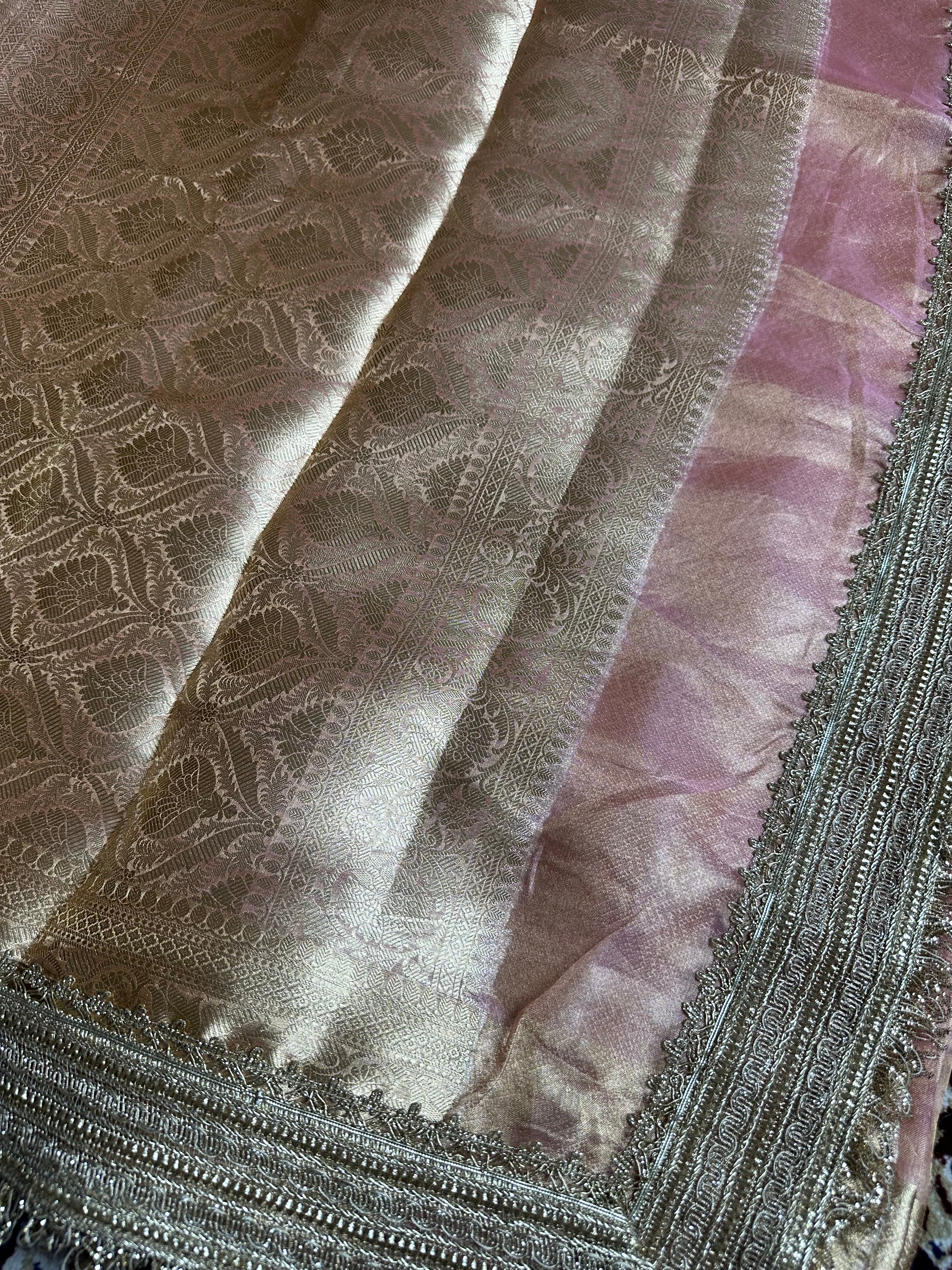 Pink Gulbahaar - Pure Tissue Silk Saree With Hand Embroidery