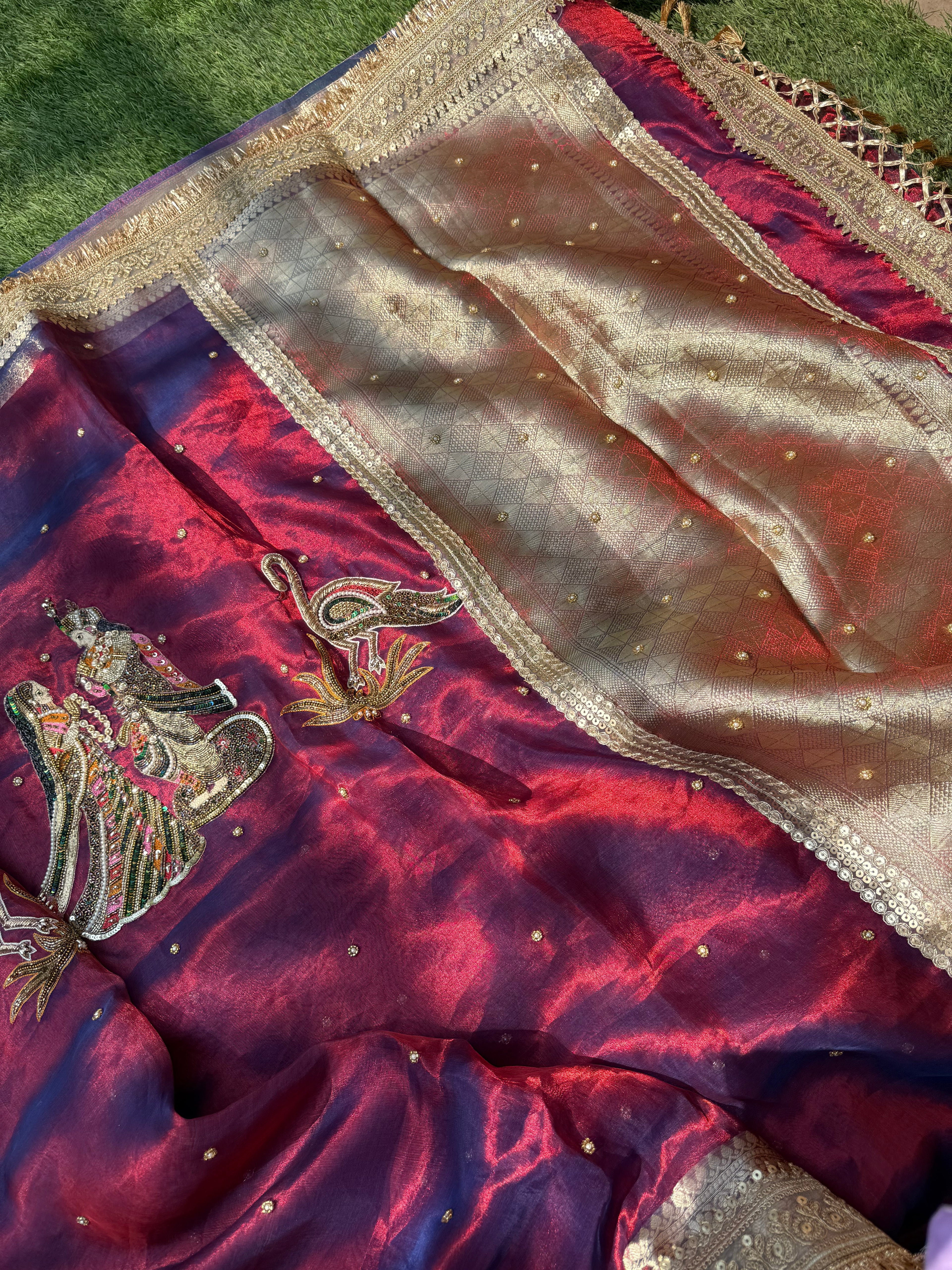 Radha Krishan Inspired - Pure Tissue Silk Saree With Hand Embroidery
