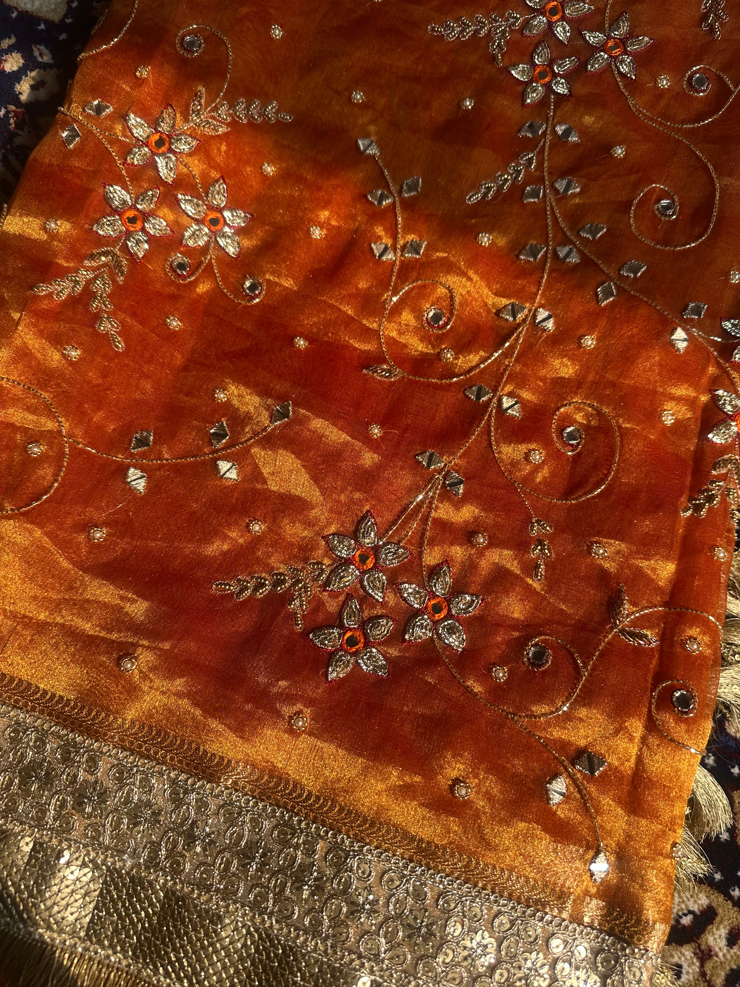Pure Tissue Silk Saree With Hand Embroidery