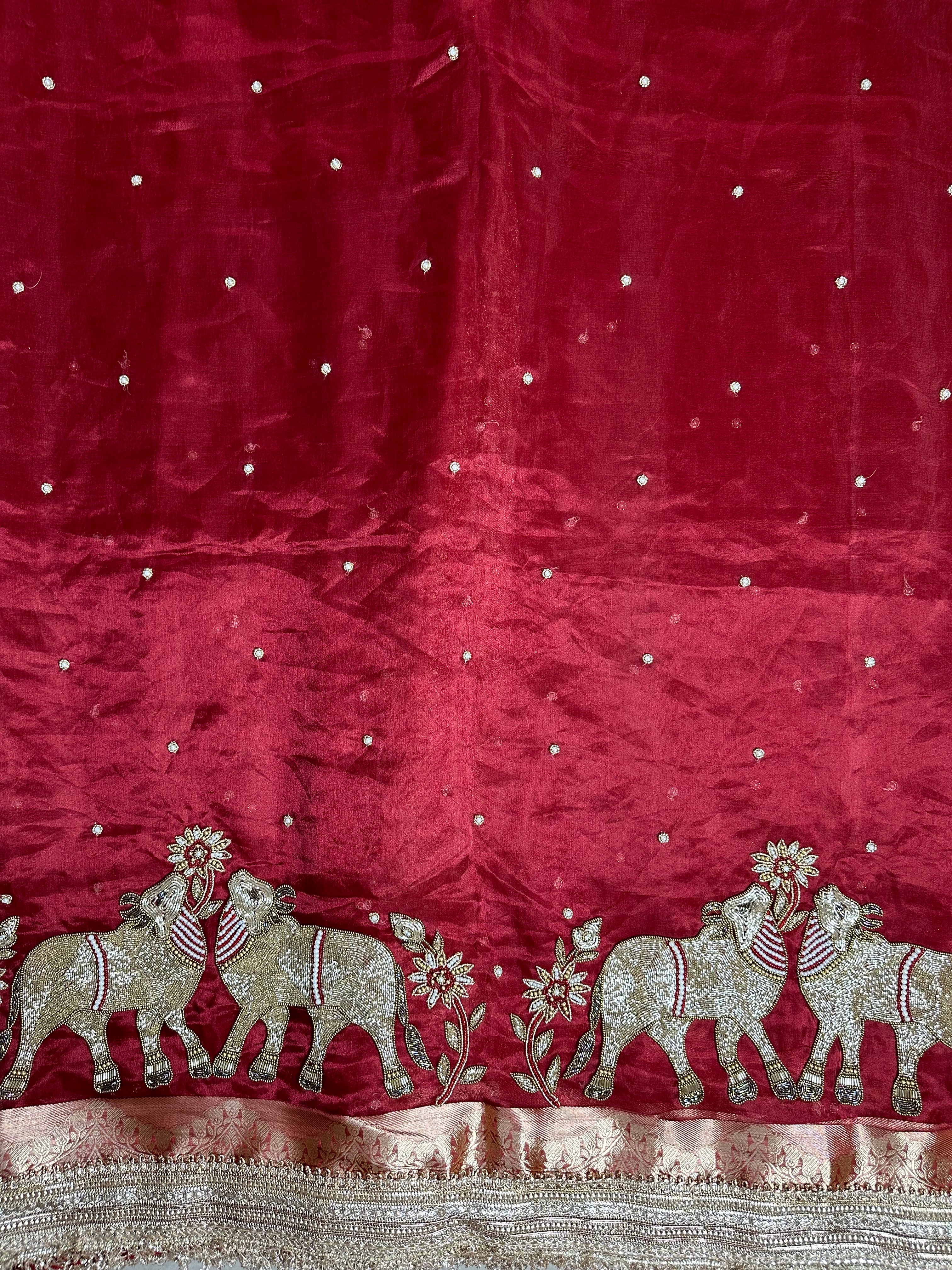 Prem Ki Kahani - Red Pure Tissue Silk Saree With Hand Embroidery