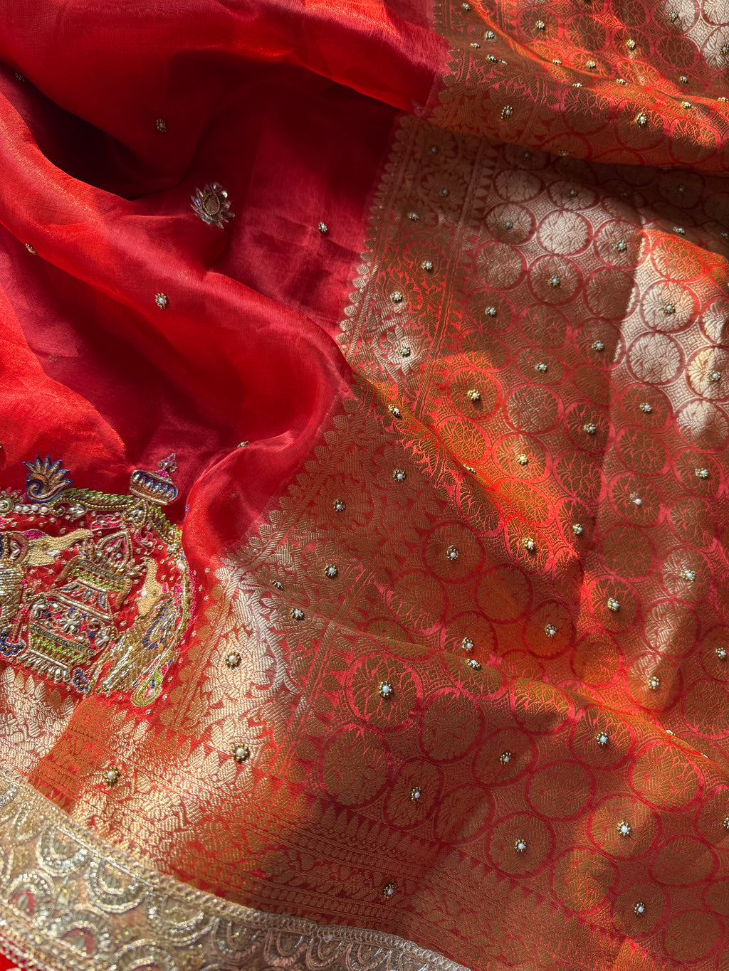 Pure Tissue Silk Saree With Hand Embroidery