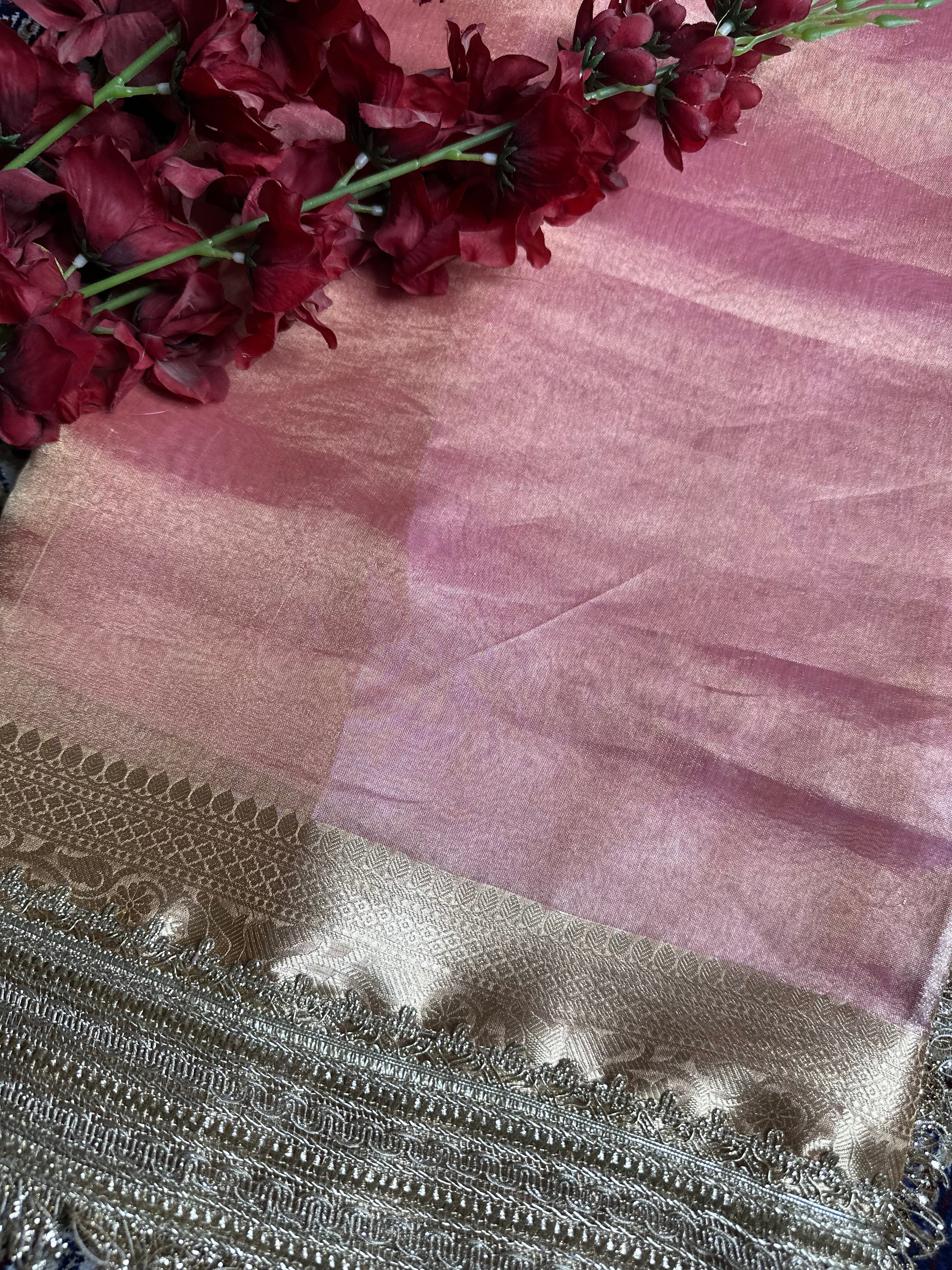 Pink Gulbahaar - Pure Tissue Silk Saree With Hand Embroidery