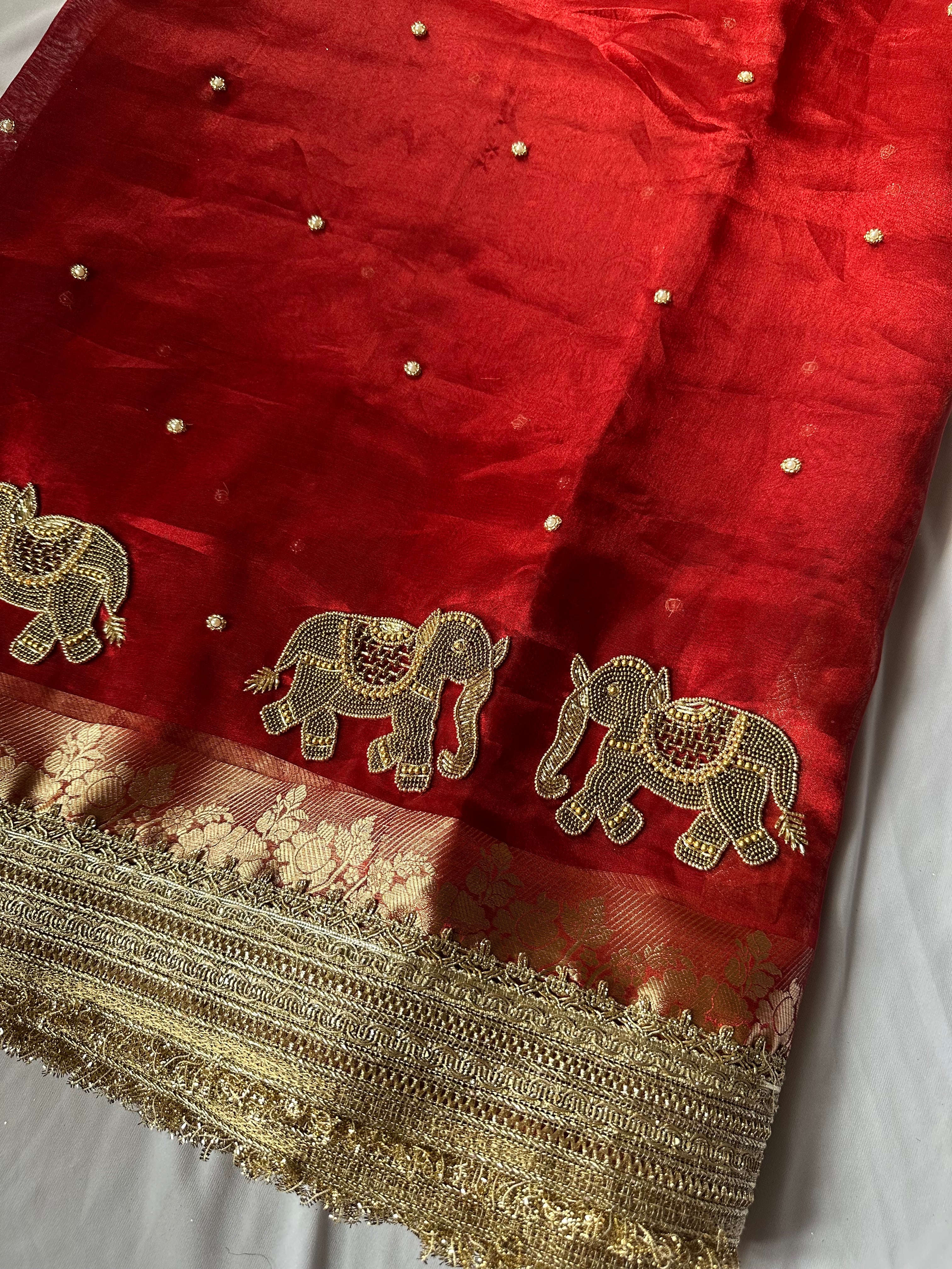 Shaadi Ka Sandook - Red Pure Tissue Silk Saree With Hand Embroidery