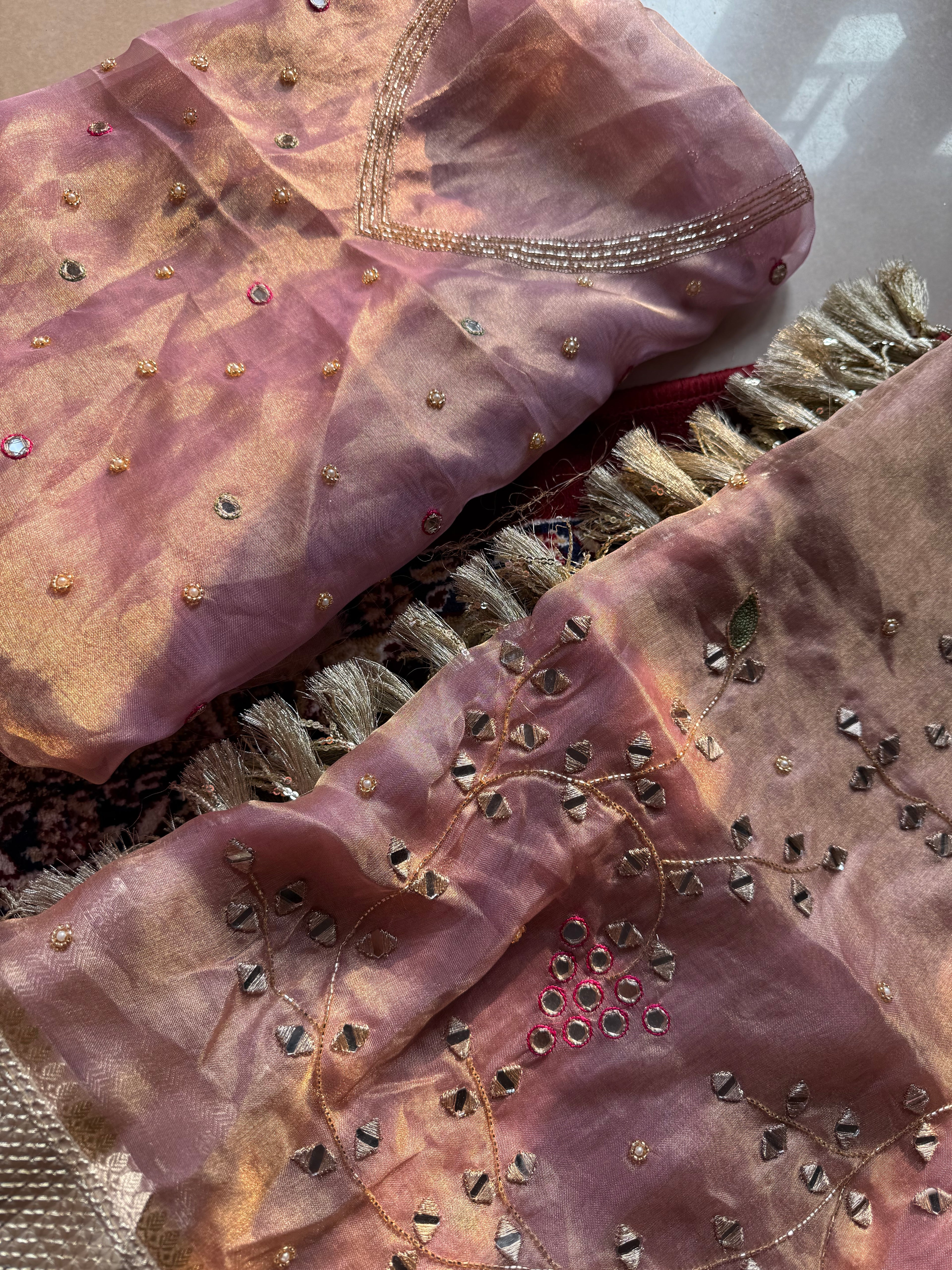 Pure Tissue Silk Saree With Hand Embroidery