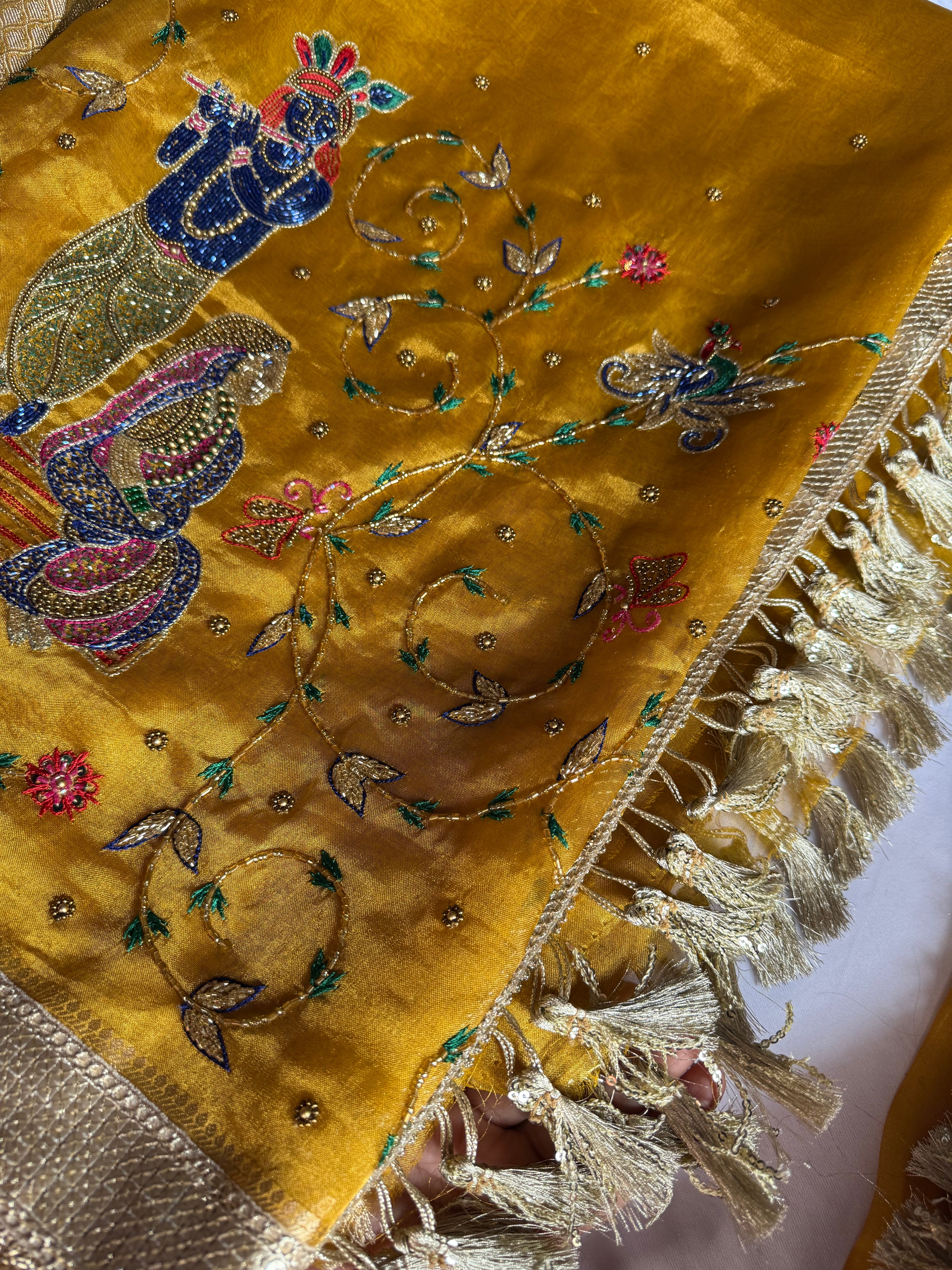 Pure Tissue Silk Saree With Hand Embroidery