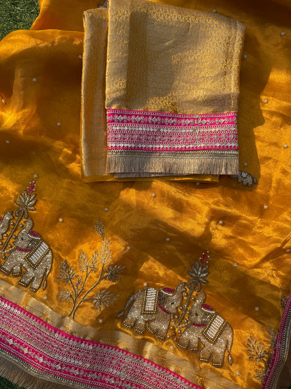 Hathi Mera Sathi- Pure Tissue Silk Saree With Hand Embroidery