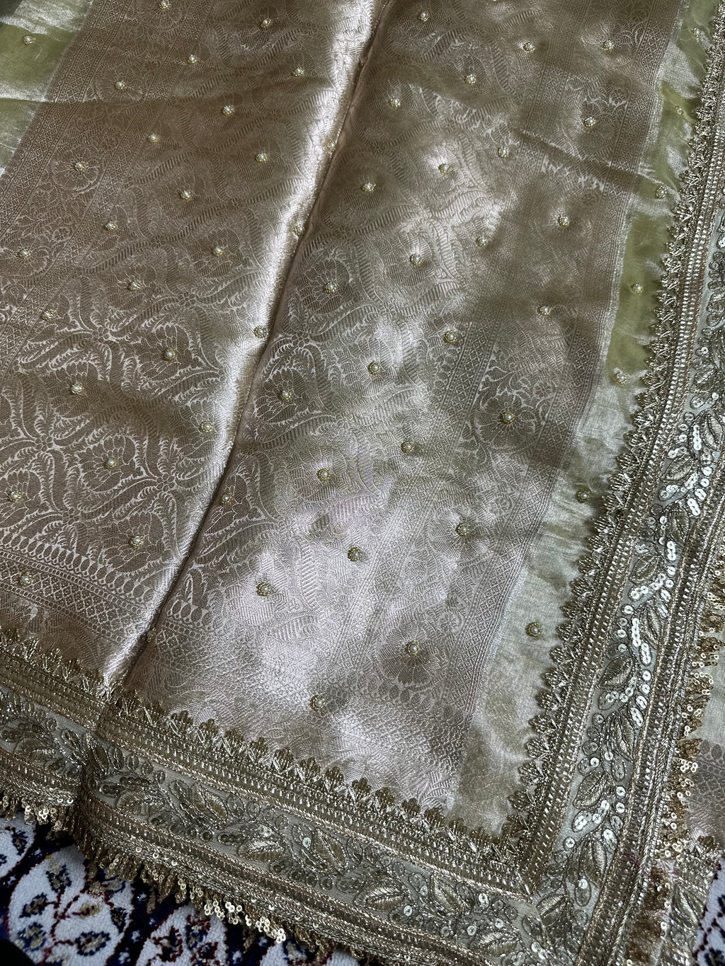 Pure Tissue Silk Saree With Hand Embroidery