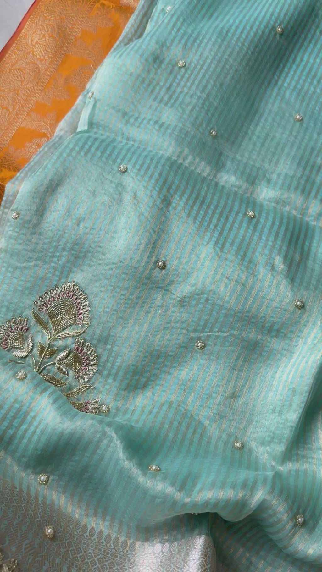 Blue - Pure Tissue Silk Saree With Hand Embroidery